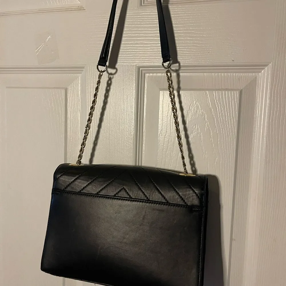 Karl Lagerfeld Purse Womens Black Quilted Shoulder Bag Gold tone Chain Strap